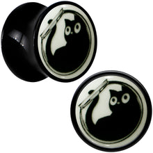 Load image into Gallery viewer, 0G Glow in the Dark Fishbowl Kitty Cat Black Acrylic Saddle Plug Set by Onyx O
