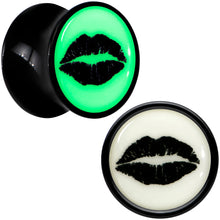 Load image into Gallery viewer, Black Acrylic Lipstick Kiss Glow in Dark Double Flare Plug Set by Onyx O

