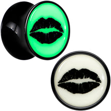 Load image into Gallery viewer, Black Acrylic Lipstick Kiss Glow in Dark Double Flare Plug Set by Onyx O
