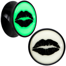 Load image into Gallery viewer, Black Acrylic Lipstick Kiss Glow in Dark Double Flare Plug Set by Onyx O

