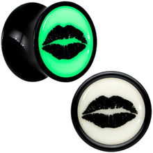 Load image into Gallery viewer, Black Acrylic Lipstick Kiss Glow in Dark Double Flare Plug Set by Onyx O
