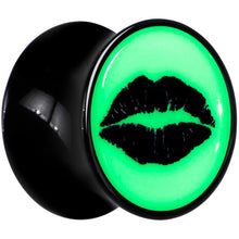 Load image into Gallery viewer, Black Acrylic Lipstick Kiss Glow in Dark Double Flare Plug Set by Onyx O
