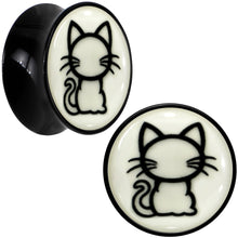 Load image into Gallery viewer, Glow in the Dark Kitty Cat Black Acrylic Saddle Plug Set 8mm to 20mm by Onyx O
