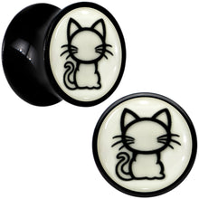 Load image into Gallery viewer, Glow in the Dark Kitty Cat Black Acrylic Saddle Plug Set 8mm to 20mm by Onyx O

