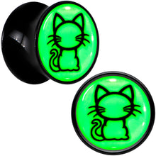 Load image into Gallery viewer, Glow in the Dark Kitty Cat Black Acrylic Saddle Plug Set 8mm to 20mm by Onyx O
