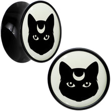 Load image into Gallery viewer, Glow in the Dark Mystic Kitty Cat Black Acrylic Saddle Plug Set by Onyx O
