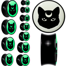 Load image into Gallery viewer, Glow in the Dark Mystic Kitty Cat Black Acrylic Saddle Plug Set by Onyx O
