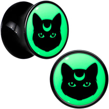 Load image into Gallery viewer, Glow in the Dark Mystic Kitty Cat Black Acrylic Saddle Plug Set by Onyx O
