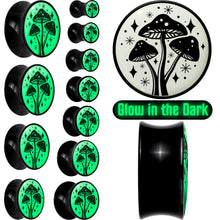 Load image into Gallery viewer, Glow in the Dark Mystic Mushroom Black Acrylic Saddle Plug Set by Onyx O
