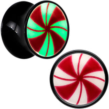 Load image into Gallery viewer, Black Acrylic Peppermint Candy Glow in Dark Double Flare Plug Set by Onyx O
