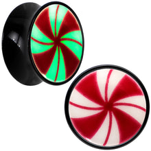 Load image into Gallery viewer, Black Acrylic Peppermint Candy Glow in Dark Double Flare Plug Set by Onyx O
