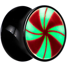 Load image into Gallery viewer, Black Acrylic Peppermint Candy Glow in Dark Double Flare Plug Set by Onyx O
