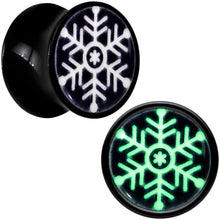 Load image into Gallery viewer, Glow in the Dark Holiday Snowflake Black Acrylic Saddle Plug Set by Onyx O
