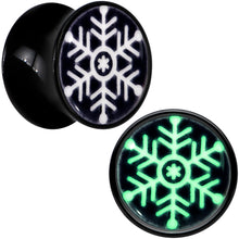 Load image into Gallery viewer, Glow in the Dark Holiday Snowflake Black Acrylic Saddle Plug Set by Onyx O
