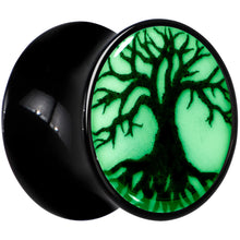Load image into Gallery viewer, Black Acrylic Tree Of Life Glow in the Dark Double Flare Plug Set by Onyx O
