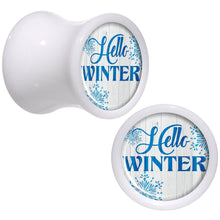 Load image into Gallery viewer, Hello Winter Snowflake White Acrylic Saddle Plug Set Sizes 5mm to 20mm
