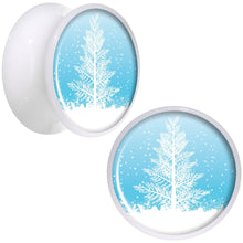 Load image into Gallery viewer, Winter Snow Covered Tree White Acrylic Saddle Plug Set Sizes 5mm to 20mm
