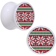 Load image into Gallery viewer, Red Green Christmas Sweater White Acrylic Saddle Plug Set Sizes 5mm to 20mm
