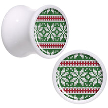 Load image into Gallery viewer, Green Red Christmas Sweater White Acrylic Saddle Plug Set Sizes 5mm to 20mm
