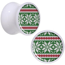 Load image into Gallery viewer, Green Red Christmas Sweater White Acrylic Saddle Plug Set Sizes 5mm to 20mm
