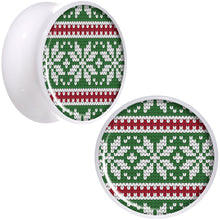 Load image into Gallery viewer, Green Red Christmas Sweater White Acrylic Saddle Plug Set Sizes 5mm to 20mm
