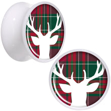 Load image into Gallery viewer, Red Green Plaid Reindeer White Acrylic Saddle Plug Set Sizes 5mm to 20mm
