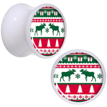 Load image into Gallery viewer, Ugly Christmas Sweater White Acrylic Saddle Plug Set Sizes 5mm to 20mm
