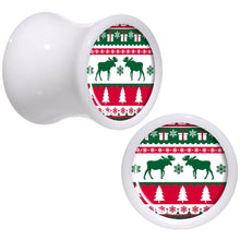 Load image into Gallery viewer, Ugly Christmas Sweater White Acrylic Saddle Plug Set Sizes 5mm to 20mm
