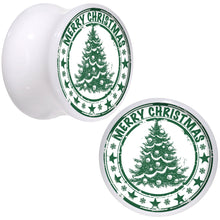 Load image into Gallery viewer, Merry Christmas Tree White Acrylic Saddle Plug Set Sizes 5mm to 20mm
