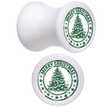 Load image into Gallery viewer, Merry Christmas Tree White Acrylic Saddle Plug Set Sizes 5mm to 20mm
