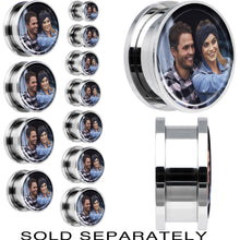 Load image into Gallery viewer, Stainless Steel Custom Photo Screw Fit Plug - buy 2 for a pair
