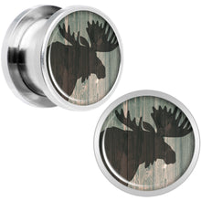 Load image into Gallery viewer, Holiday Rustic Wood Moose Screw Fit Plug Set Sizes 5mm to 20mm
