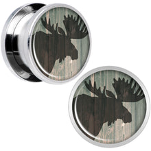 Load image into Gallery viewer, Holiday Rustic Wood Moose Screw Fit Plug Set Sizes 5mm to 20mm
