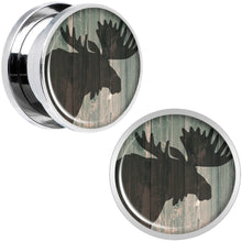 Load image into Gallery viewer, Holiday Rustic Wood Moose Screw Fit Plug Set Sizes 5mm to 20mm
