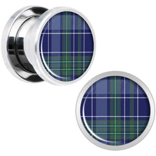 Load image into Gallery viewer, Holiday Blue Green Plaid Screw Fit Plug Set Sizes 5mm to 20mm
