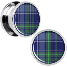 Load image into Gallery viewer, Holiday Blue Green Plaid Screw Fit Plug Set Sizes 5mm to 20mm
