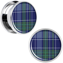 Load image into Gallery viewer, Holiday Blue Green Plaid Screw Fit Plug Set Sizes 5mm to 20mm
