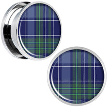 Load image into Gallery viewer, Holiday Blue Green Plaid Screw Fit Plug Set Sizes 5mm to 20mm
