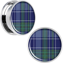 Load image into Gallery viewer, Holiday Blue Green Plaid Screw Fit Plug Set Sizes 5mm to 20mm
