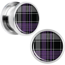 Load image into Gallery viewer, Winter Purple Black Plaid Screw Fit Plug Set Sizes 5mm to 20mm
