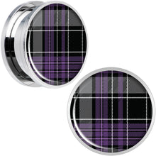 Load image into Gallery viewer, Winter Purple Black Plaid Screw Fit Plug Set Sizes 5mm to 20mm
