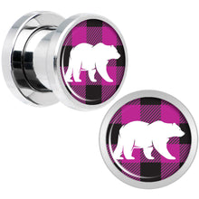 将图片加载到图库查看器，Pink Black Plaid Polar Bear Screw Fit Plug Set Sizes 5mm to 20mm
