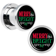 Load image into Gallery viewer, Christmas Merry and Bright Screw Fit Plug Set Sizes 6mm to 20mm
