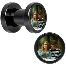 Load image into Gallery viewer, Anodized Black Titanium Custom Photo Screw Fit Plug - buy 2 for a pair
