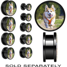 Load image into Gallery viewer, Anodized Black Titanium Custom Photo Screw Fit Plug - buy 2 for a pair
