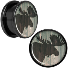 Load image into Gallery viewer, Holiday Rustic Wood Moose Black Screw Fit Plug Set Sizes 5mm to 20mm
