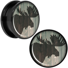 Load image into Gallery viewer, Holiday Rustic Wood Moose Black Screw Fit Plug Set Sizes 5mm to 20mm
