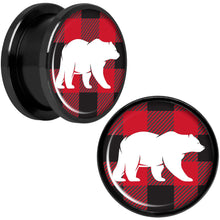 Load image into Gallery viewer, Red Black Plaid Polar Bear Black Screw Fit Plug Set Sizes 5mm to 20mm
