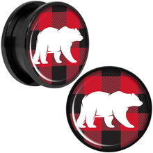 Load image into Gallery viewer, Red Black Plaid Polar Bear Black Screw Fit Plug Set Sizes 5mm to 20mm
