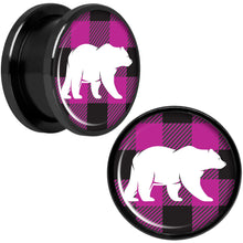 Load image into Gallery viewer, Pink Black Plaid Polar Bear Black Screw Fit Plug Set Sizes 5mm to 20mm
